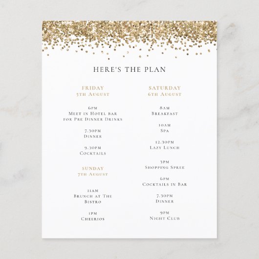 Papier Budget Gold Parties scintillant Week-end Hen Party (Dos)