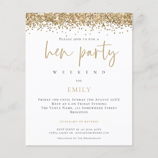 Papier Budget Gold Parties scintillant Week-end Hen Party (Devant)