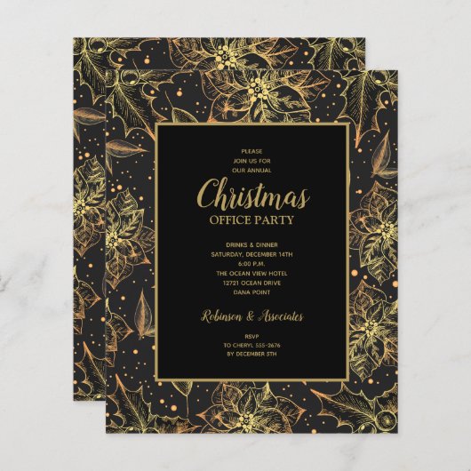 Papier Budget Gold Poinsettias Noël Invitations (Devant / Derrière)