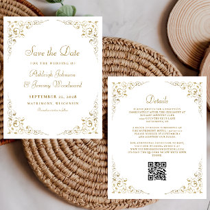 Papier Budget Gold Script Foliage QR Code Mariage Invitat