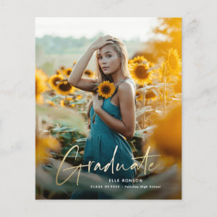 Papier Budget Gold Script Photo Graduation Invitation