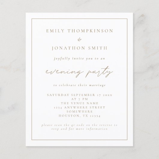 Papier Budget Gold Script Soirée Mariage Soirée Invitatio (Devant)