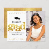 Papier Budget Gold White Photo Casquette Graduation Invit (Devant / Derrière)