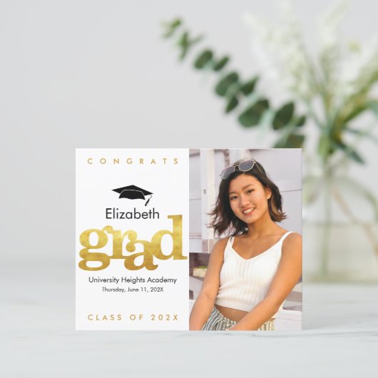 Papier Budget Gold White Photo Casquette Graduation Invit (Debout devant)