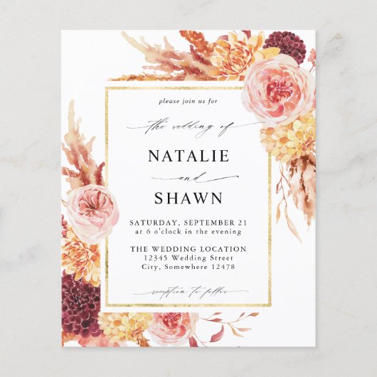 Papier Budget Golden Burgundy & Blush Pink FlorMariage (Devant)