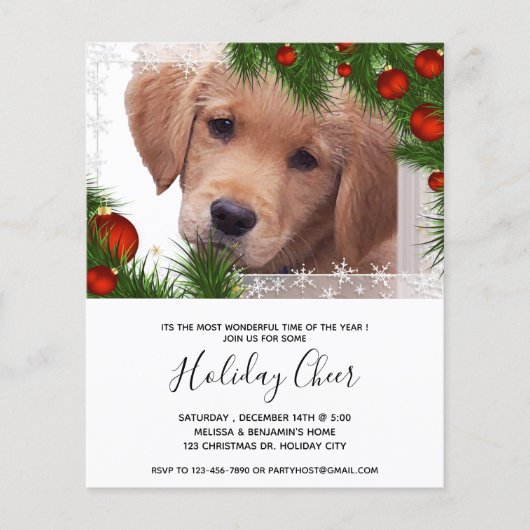 Papier Budget Golden Retriever Dog Christmas Invitation (Devant)