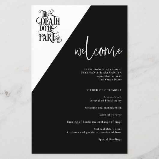 Papier Budget Goth Till Death Do Us Part Wedding Program (Devant)