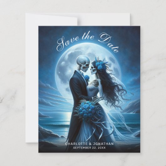 Papier Budget Gothic Blue Skeletons Wedding Save the Date (Devant)