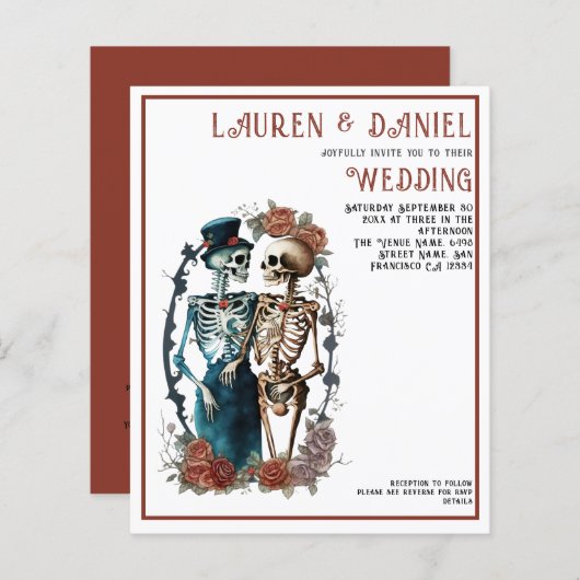 Papier Budget Gothique Beau Squelette QR Code Mariage (Devant / Derrière)