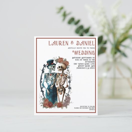 Papier Budget Gothique Beau Squelette QR Code Mariage (Debout devant)