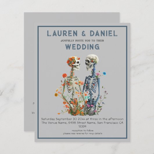 Papier Budget Gothique Floral Squelette QR Code Mariage (Devant / Derrière)