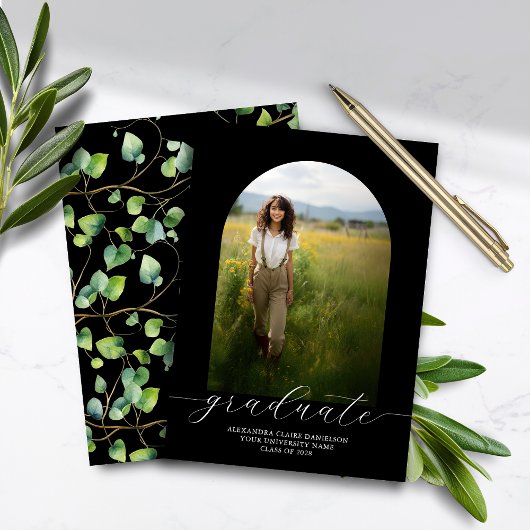 Papier Budget Grad Faire-part Boho Arch Black Ivy Back