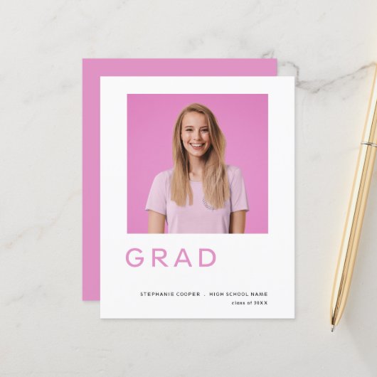 Papier Budget Grad Photo Pink Graduation Faire-part (Devant/Arrière en situation)