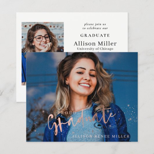 Papier Budget Graduate 2 photos Graduation Invitation (Devant / Derrière)