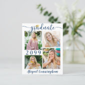 Papier Budget Graduate 5 Photos Bleu Script Faire-part (Debout devant)