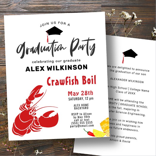 Papier BUDGET Graduation Crawfish Boil Party Invitation (Créateur téléchargé)