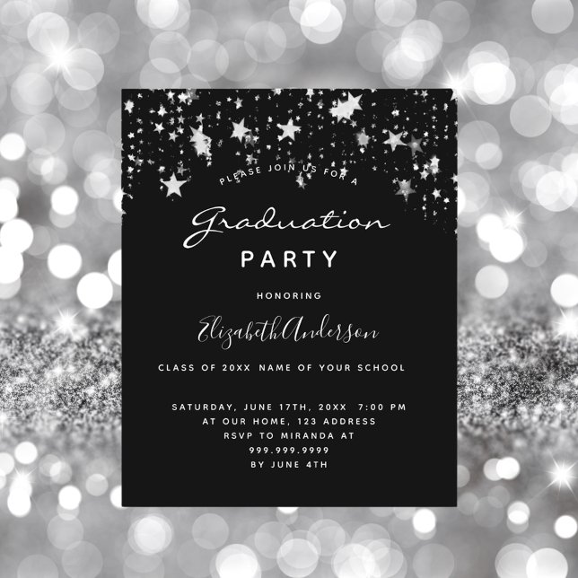 Papier Budget graduation fête noir blanc étoiles 2025 (Créateur téléchargé)