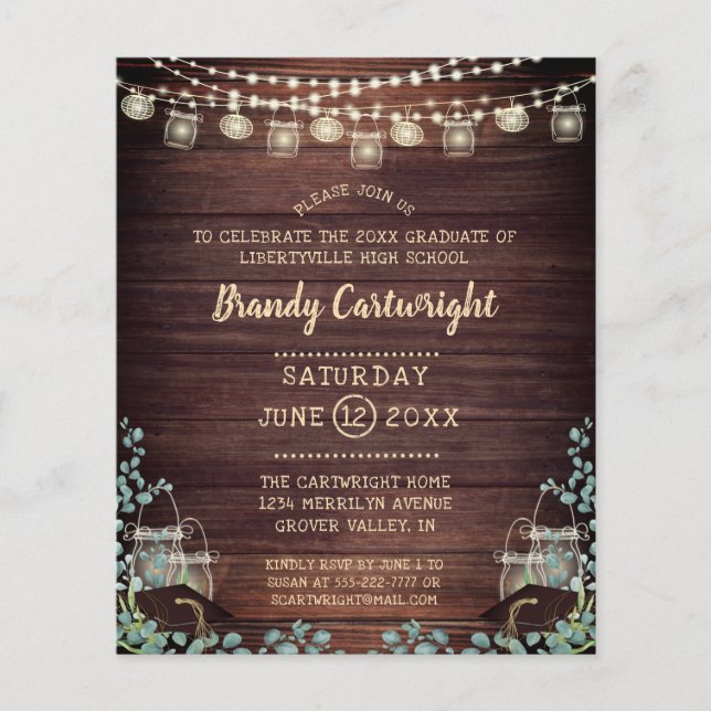 Papier Budget Graduation Lights Eucalyptus Invitation (Devant)