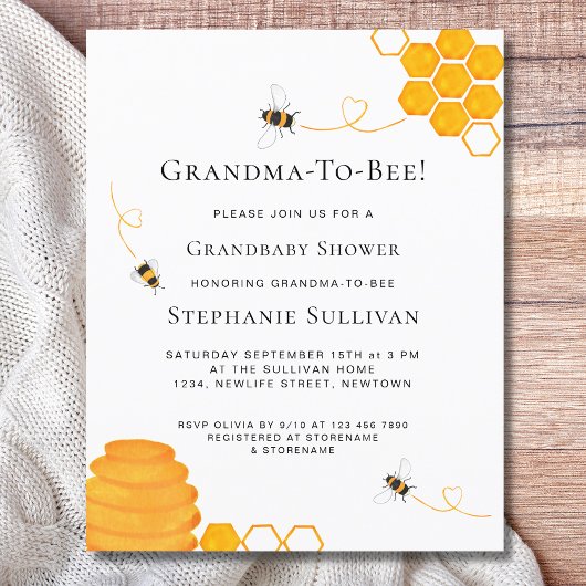 Papier Budget Grand-mère à être grand-bébé douche Invitat