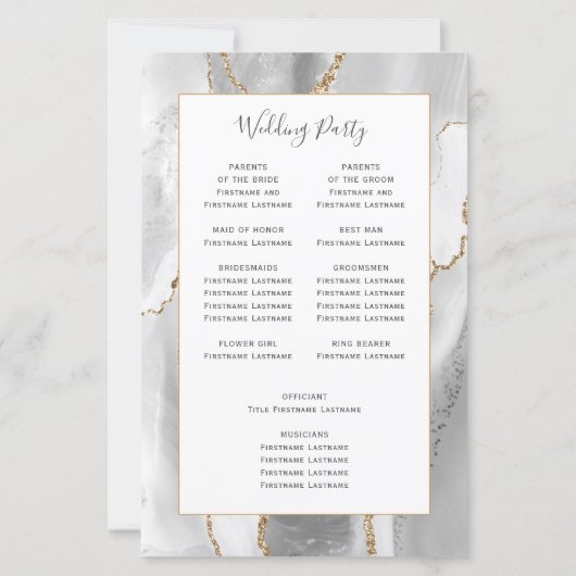 Papier Budget Gray White Gold Agate Wedding Program (Dos)