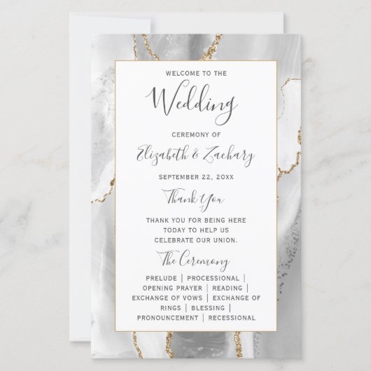 Papier Budget Gray White Gold Agate Wedding Program (Devant)