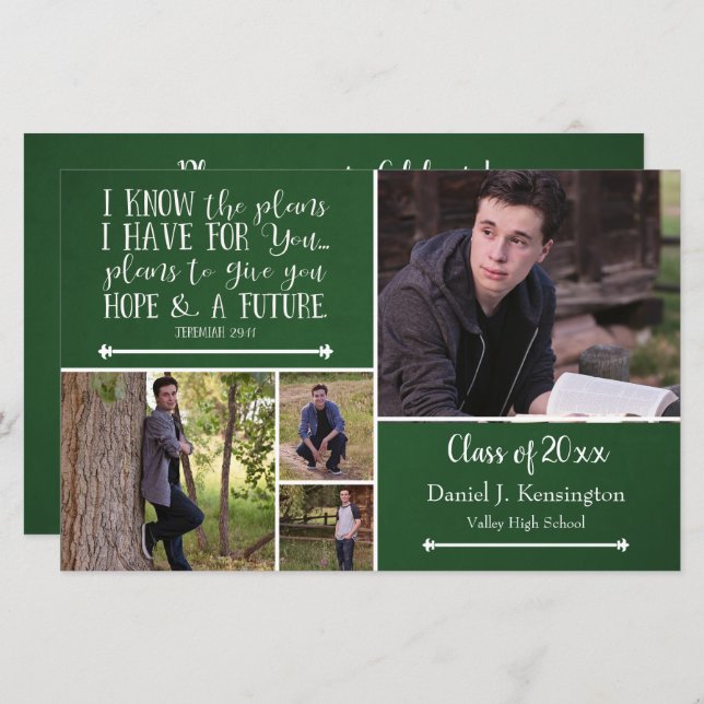 Papier Budget Green Bible Verse Graduation Photo Collage (Devant / Derrière)