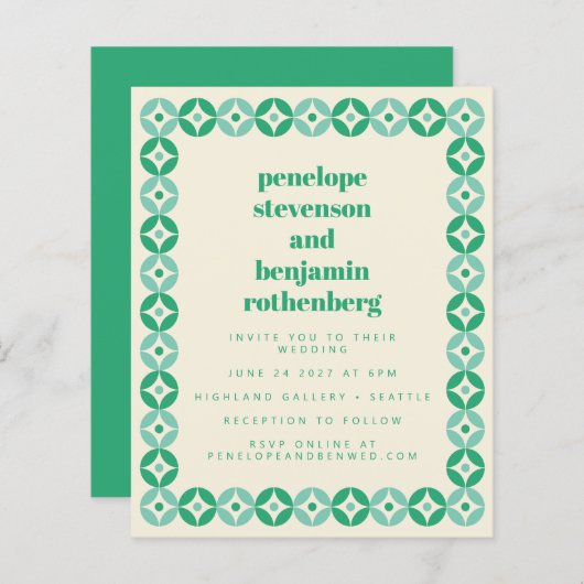 Papier Budget Green Blue Mod Mariage géométrique Site Web (Devant / Derrière)