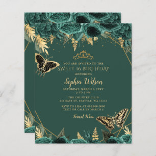 Papier Budget Green Butterfly Sweet 16 Invitation