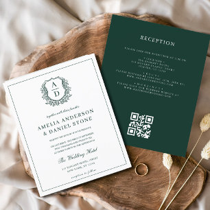 Papier Budget Green Crest Mariage QR Code Invitation
