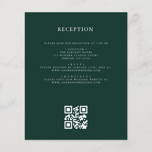 Papier Budget Green Crest Mariage QR Code Invitation (Dos)