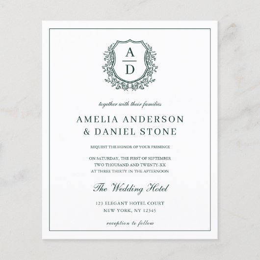 Papier Budget Green Crest Mariage QR Code Invitation (Devant)