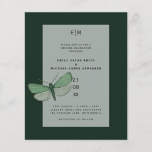 Papier Budget Green Emerald Moth Mariage Invite