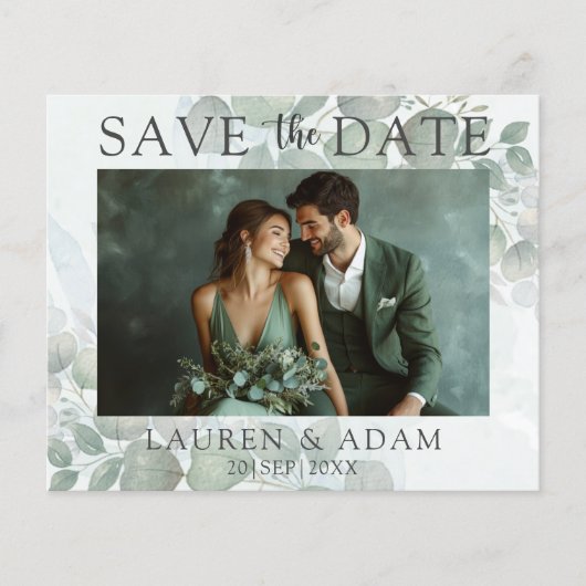 Papier Budget Green Eucalyptus Wedding Save the Date (Devant)