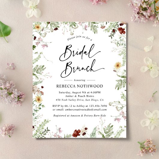 Papier Budget Green Fleur sauvage Bridal Brunch Invitatio