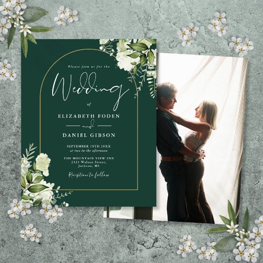 Papier Budget Green Floral Arch Photo Mariage Invitation