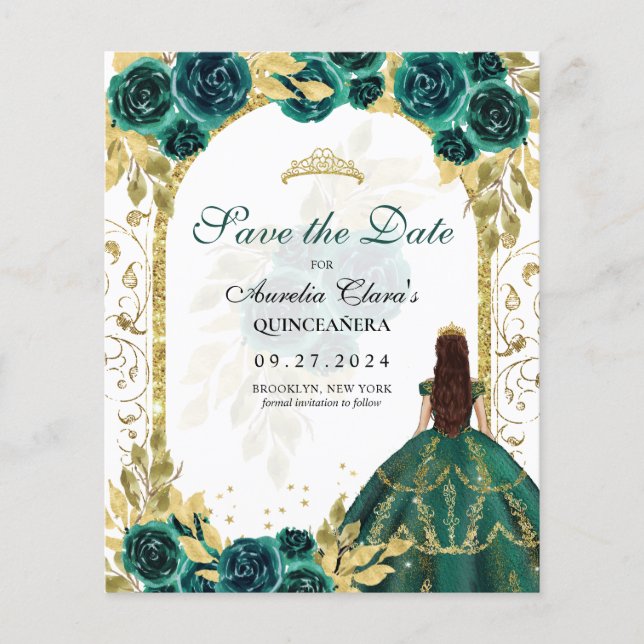 Papier BUDGET Green Floral Princesse Quinceanera (Devant)