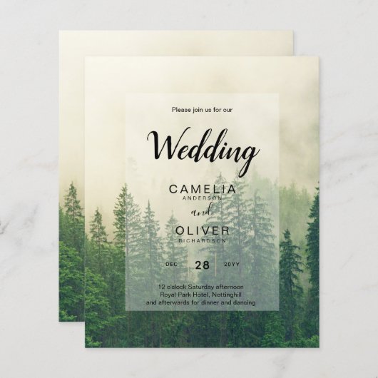Papier BUDGET Green Forest Pine Trees Mariage INVITER (Devant / Derrière)