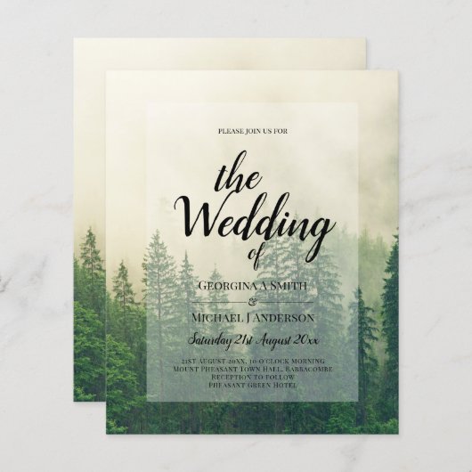 Papier BUDGET Green Forest Pine Trees Mariage INVITER (Devant / Derrière)