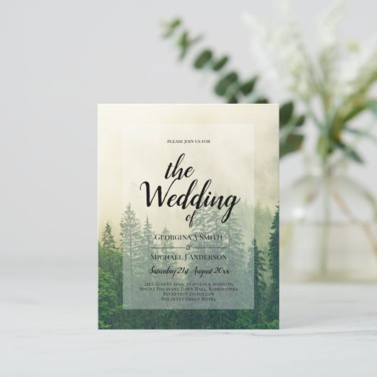 Papier BUDGET Green Forest Pine Trees Mariage INVITER (Debout devant)