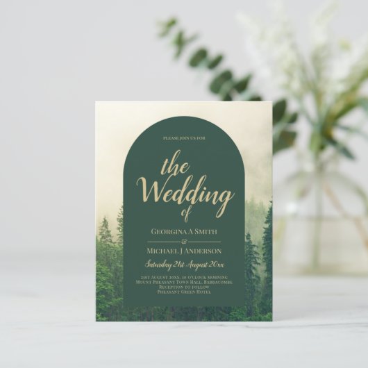 Papier BUDGET Green Forest Pine Trees Mariage INVITER (Debout devant)
