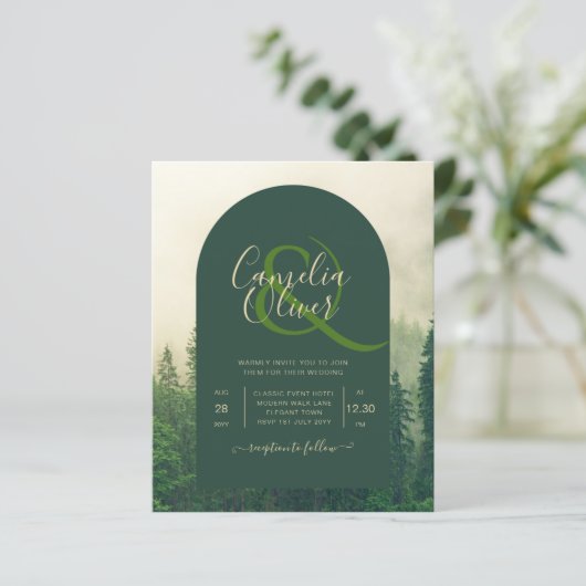 Papier BUDGET Green Forest Pine Trees Mariage INVITER (Debout devant)