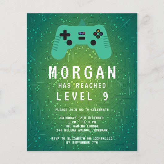 Papier BUDGET Green Gamer Invitation d'anniversaire (Devant)