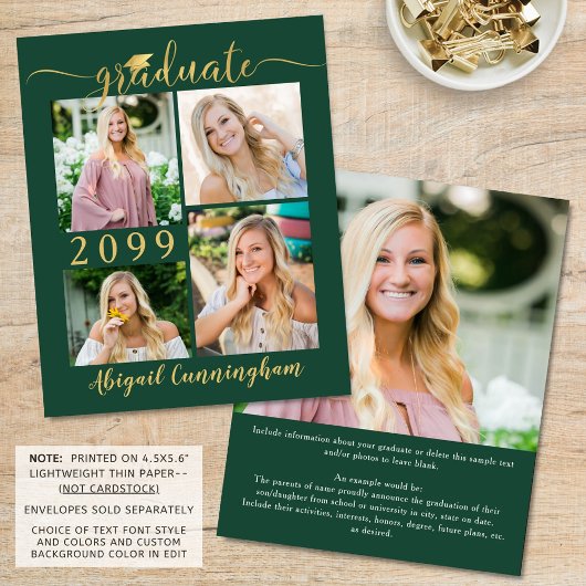 Papier Budget Green Gold 5 Photo Faire-part diplômée