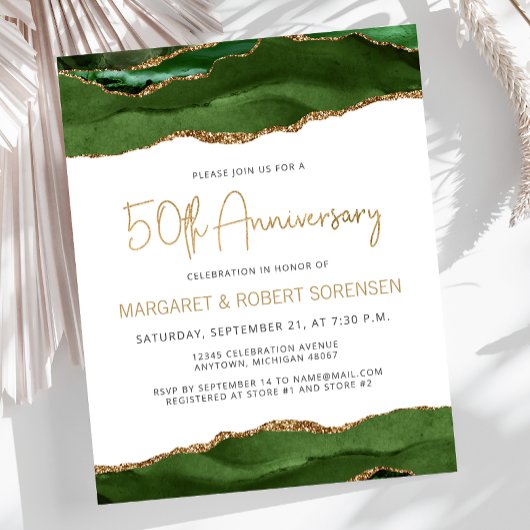 Papier Budget Green Gold Agate 50th Anniversary Invite