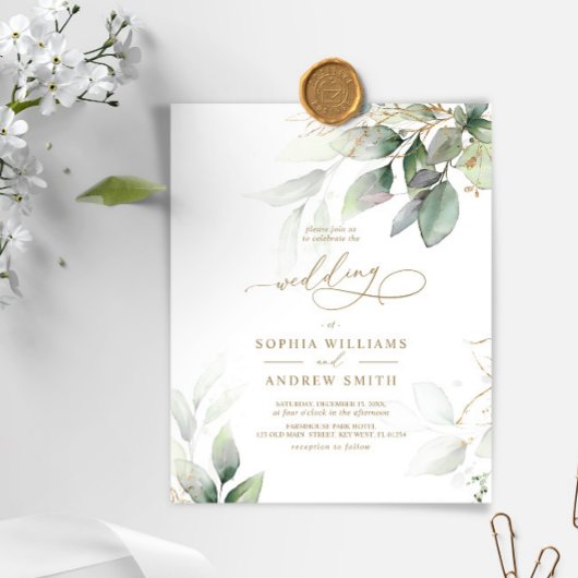Papier Budget Green & Gold Eucalyptus Faire-part de maria