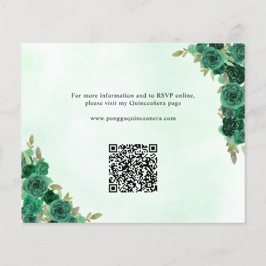 Papier Budget Green Gold Floral Princesse QR Code RSVP (Dos)