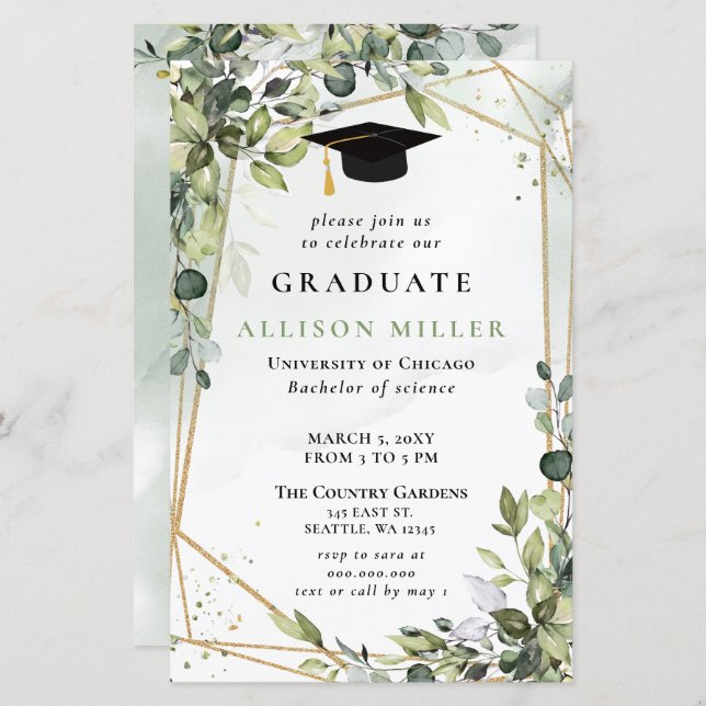Papier Budget Green Gold Graduation Invitation (Devant / Derrière)