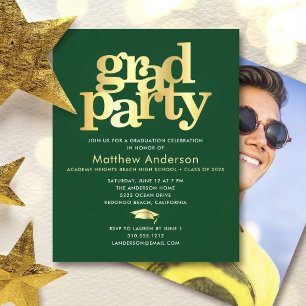 Papier Budget Green Gold Photo Grad Minimal Invitation de