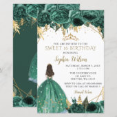 Papier Budget Green Gold Princess Sweet 16 Invitation (Devant / Derrière)