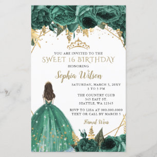Papier Budget Green Gold Princess Sweet 16 Invitation